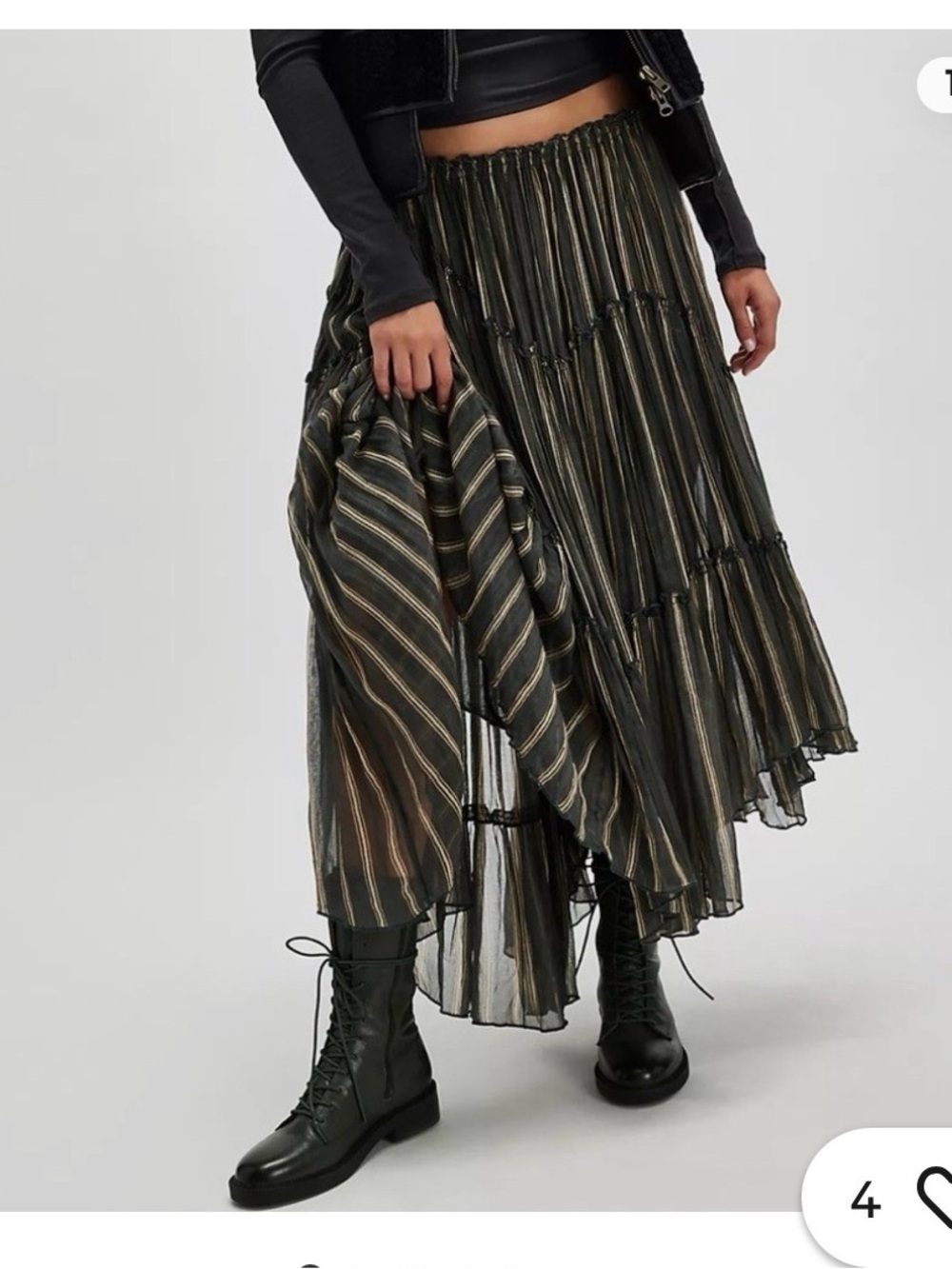 Free People Ember Printed Striped Maxi Skirt in Olive and Black